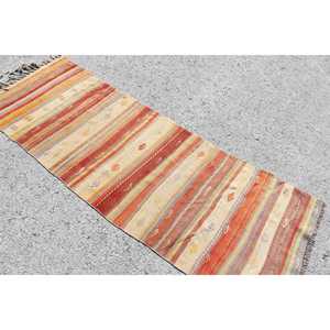 Tapis Kilim turc vintage 2,5x7,1 pi (76x215 cm), tapis en laine rouge camouflage - Product Image 4