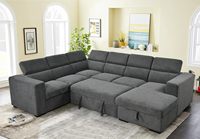 Verstellbare Kopfstütze Ausziehbares Modulares U-förmiges Schlafsofa mit Stauraum Wohnzimmer Stoff-Ecksofa