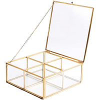 Boîte à bijoux hexagonale en verre vintage luxueuse, faite à la main, en métal doré, en laiton, avec miroir, organiseur, vitrine pour la décoration de la maison