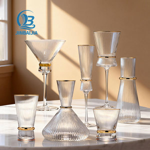 Ensemble de verrerie en cristal côtelé de luxe, design ceinture dorée, flûte à <span class=keywords><strong>champagne</strong></span>, verre à martini, carafe pour mariage, hôtel - Product Image 1