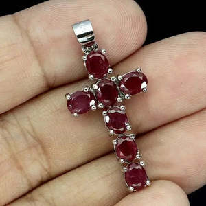Colgante de Plata de Ley 925 de Calidad AAA+ con Rubí Ovalado de 5x4mm, Joyería con Piedra Preciosa Natural Cus-Jew101 - Product Image 2
