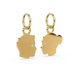 Colgante de Oro Sólido de 14k y 18k con Diamantes y Diseño de Pareja Recortada en Bisel, Tamaño 13mm, Regalo - Product Image 5