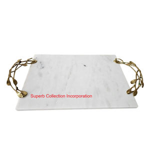 Plateau de service élégant en marbre blanc avec poignées de branche d'orchidée Plateau décoratif et de charcuterie de luxe pour la décoration intérieure au meilleur prix - Product Image 2
