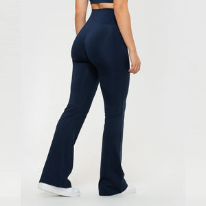 Leggings évasés taille haute avec logo personnalisé pour femmes visage souriant sans couture serré pour l'entraînement Fitness Yoga pantalon décontracté tricoté - Product Image 3