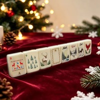 Jeu de Mahjong de Luxe pour Noël avec Tuiles Imprimées Claires, Étiquettes de Vent, Surface Lisse, Paysage Enneigé, Jeu de Table Familial