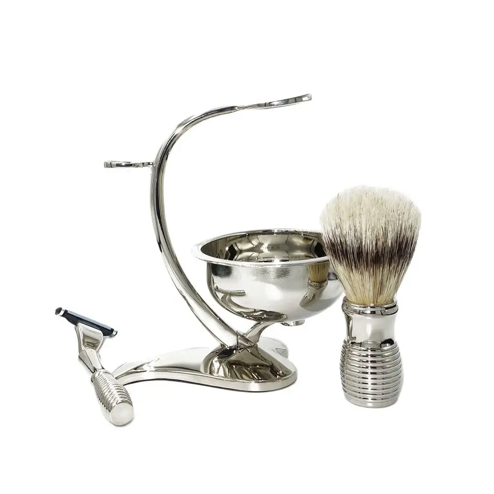 Kit da barba per uomo Set di pennelli da barba in tasso Set di ciotole per pennelli in acciaio inossidabile durevoli Kit per la cura degli uomini