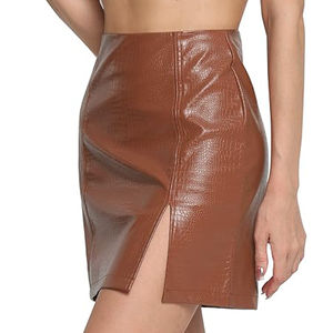 Jupes mi-longues en PU pour femmes, logo personnalisé de haute qualité, style A, sexy et club, coupe-vent, printemps - Product Image 2