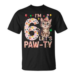 T-shirt promozionale personalizzabile per il 6° compleanno di una bambina, a tema gattino, per feste di 6 anni, per occasioni speciali - Product Image 1