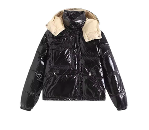 Blouson bomber pour femme grande taille, imperméable et coupe-vent, col montant, doublure en coton/nylon, noir brillant - Product Image 4