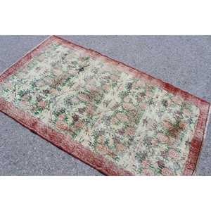 Tapis turc vintage 3,8 x 6,6 pieds, tapis d'intérieur, tapis en laine bordé de rouge et de vert - Product Image 4