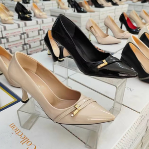 Zapatos de Tacón de Aguja Clásicos de 7 cm para Mujer, Punta Puntiaguda, Decoración de Diamantes de Imitación, Cierre Deslizante, para Tallas 36-40, Hechos en Turquía - Product Image 1