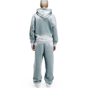 Ensemble de survêtement décontracté en molleton uni délavé à l'acide, sur mesure, taille plus, survêtement surdimensionné pour hommes, pantalon de survêtement évasé et sweat-shirt - Product Image 2