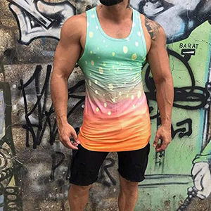 En gros Respirant Hommes Gilet Personnalisé Imprimé Faux Bleach Sublimation Tie Dye Débardeur Tout Imprimer Stringer pour Utilisation en salle de sport - Product Image 1