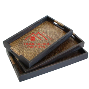 2025 Bandeja para servir alimentos más vendida Bandeja de madera con incrustaciones de hueso con asa - Product Image 4