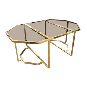 Mesa de centro de metal con acabado en negro, mesa de centro de cristal moderna para sala de estar, diseño occidental, mesa anidada de acero inoxidable - Product Image 2