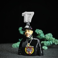 Kalung Pria 3D Hip Hop untuk Pernikahan/Pertunangan, Berlian Moissanite VVS Potongan Brilian, Lapis Emas Perak Enamel, Liontin 2 Inci