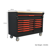 Armoire à outils roulante robuste noire et rouge à douze tiroirs avec plateau en bois pour le rangement dans les garages et ateliers