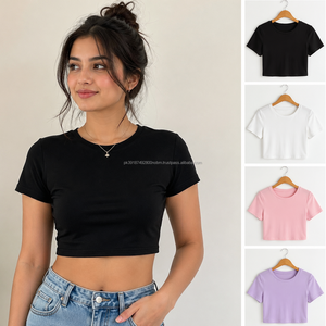 Women's Regular Fit Custom Blank Plain <b>Crop</b> <b>Top</b> Shirts OEM ODM Gym Cropped Tee Shirt 100% Cotton Breathable Summer Fashion New - Product Image 6