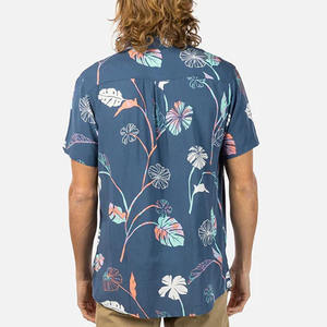 Camisas Casuales para Hombre, Cuello Mao, Tela Twill, Botones, Manga Corta, Camisas Tropicales para Vacaciones en la Playa con Bolsillo - Product Image 5