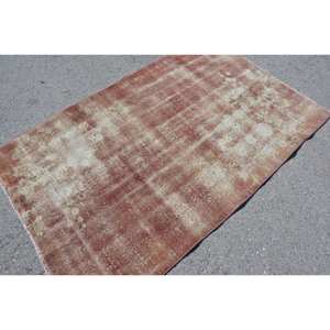 Tapis turc vintage de 4x6 pieds, tapis en laine tressée marron et beige avec support en latex pour décorations de salon - Product Image 4