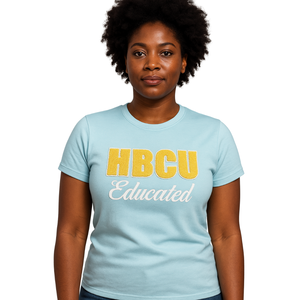 Maglietta HBCU educata Baby Blue T Shirt in ciniglia di cotone ricamato confraternita greca Divine Nine Collegiate Pride T-Shirt alla moda con Logo personalizzato - Product Image 1