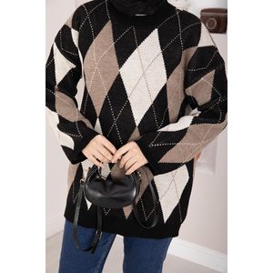 Pull en tricot surdimensionné à motif Baklava décontracté d'automne en noir - Product Image 4