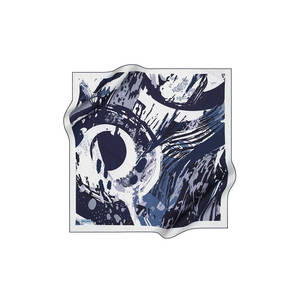Navy Blue and <b>White</b> Polyester Twill <b>Square</b> Scarf with Abstract Pattern - Product Image 1