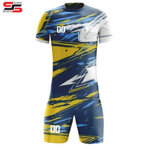 Vente en gros de l'uniforme de football 100% polyester jaune/noir, col en V, demi-manches avec logo personnalisé, uniforme de football - Product Image 5