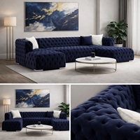 Juego de Sofás Seccionales Extensibles Chesterfield en Forma de L, Tapizados en Terciopelo, Rellenos de Esponja, Muebles para Sala de Estar