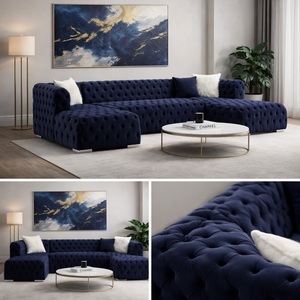 Juego de Sofás Seccionales Chesterfield en Forma de L, Tapizados en Terciopelo, Muebles para Sala de Estar - Product Image 2