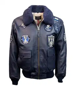 Chaqueta Bomber G1 para hombre Top Gun 100% cuero con cuello de piel Chaqueta de algodón con solapa de cuero para hombre de alta calidad Top Gun igual que Tom