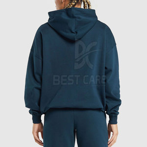 บริการ OEM เสื้อฮู้ดดี้โอเวอร์ไซส์สำหรับผู้หญิงไซส์ใหญ่ สไตล์สตรีทแวร์ แขนยาว โลโก้ด้านหน้า ผ้าฝ้าย 100% คุณภาพสูงจากโรงงาน - Product Image 2