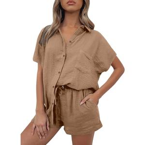 Vente en gros Ensemble court et décontracté 2 pièces surdimensionné Sweat-shirt à épaules tombantes Pantalon de jogging Tissu à tricoter à motif solide Sweats à capuche vierges - Product Image 5