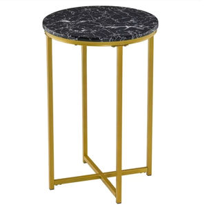 Mesa Auxiliar Redonda Moderna con Tapa de Mármol y Estructura Metálica en Forma de X Dorada para Decoración del Hogar, Dorado+Blanco - Product Image 1