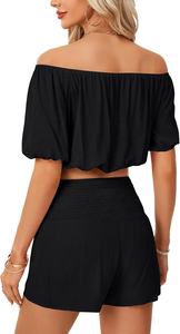 Ensemble deux pièces d'été pour femme en toile nylon/coton, style streetwear, avec crop top et short, écologique et à séchage rapide - Product Image 5