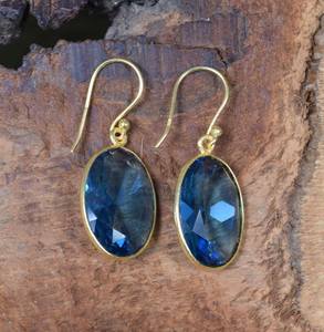 Boucles d'oreilles en quartz iolite, argent sterling 925, plaqué or 14 carats, bijoux en pierres précieuses faits à la main, cadeau pour femme - Product Image 2