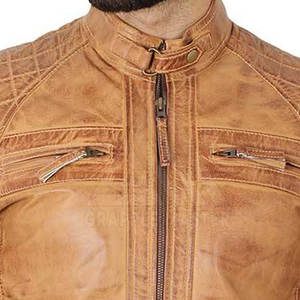 Veste en cuir pour homme, style streetwear tendance, couleur unie, imperméable, respirante, coupe-vent, 100% cuir de vache - Product Image 5