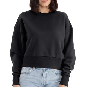 La sudadera de moda para mujer con cuello redondo y costura de hombro ligeramente caída crea una silueta moderna para mujer - Product Image 1