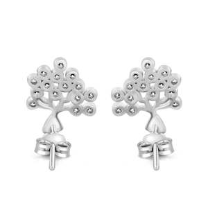 NOVAMART Fine Zarkan Tree Zircon <b>Silver</b> <b>Stud</b> Earrings with Bezel Setting Trendy Religious Romantic Geometric Plant Pattern for P - Product Image 4