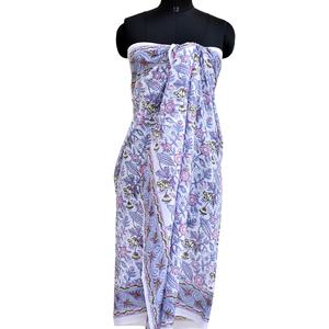 Bufanda de algodón blanca hecha a mano para mujer, elegante cubierta de playa de verano, Sanganeri estampado de bloque, patrón de hoja de pareo al por mayor - Product Image 4