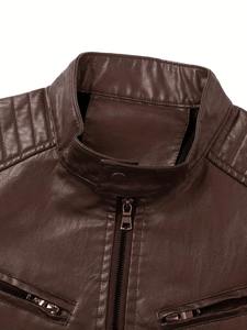 Blouson en cuir léger décontracté pour homme, style motard vintage, motif lettres, en toile, pour l'hiver - Product Image 5