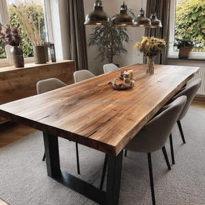 Mesa de Comedor Cuadrada Moderna Hecha a Mano de Madera Maciza con Patas de Metal, Muebles Ecológicos de Estilo Rústico para Decoración del Hogar - Product Image 1