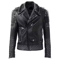 Veste en cuir de vachette cloutée avec logo frontal, respirante, décontractée, tendance, pour homme, hiver, chaude et confortable