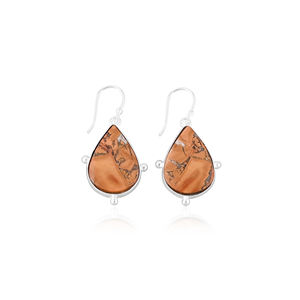 Boucles d'oreilles pendantes en pierre de jaspe Malinga en laiton de style bohème pour femmes, cadeau tendance pour les mariages, les fiançailles, les fêtes, les anniversaires - Product Image 1