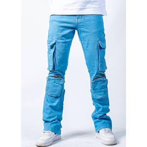 Pantalones Vaqueros de Mezclilla para Hombre de Primera Calidad con Bolsillos Cargo, Estilo Urbano, Borde Deshilachado, Lavado Claro, Elásticos - Product Image 5