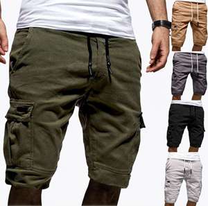 Pantalones cortos de gimnasio de secado rápido transpirables multibolsillos sólidos de algodón 100% de alta calidad para hombre - Product Image 1