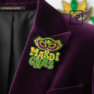 Broche de Algodón Hecho a Mano con Diseño de Máscara de Mardi Gras, Pin de Fiesta para Chaquetas, Bolsos y Ropa - Product Image 1