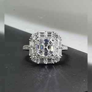 Anillo Art Deco de diamante cultivado en laboratorio de forma cuadrada de corte Asscher de 4,50 quilates para mujer, joyería de oro fino para boda, oro blanco de 14K - Product Image 2