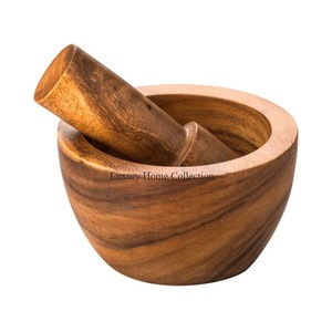 Utensilios de cocina de mesa hechos en madera, mortero y Maja, forma redonda, diseño minimalista, suministros decorativos para el hogar de la India - Product Image 3