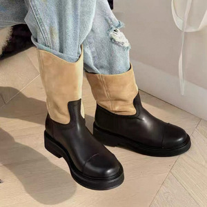 Bottes confortables pour femmes à bout rond, en cuir, à talon bas, décontractées, pour la marche quotidienne, imperméables, bottes de neige pour femmes en cuir - Product Image 2